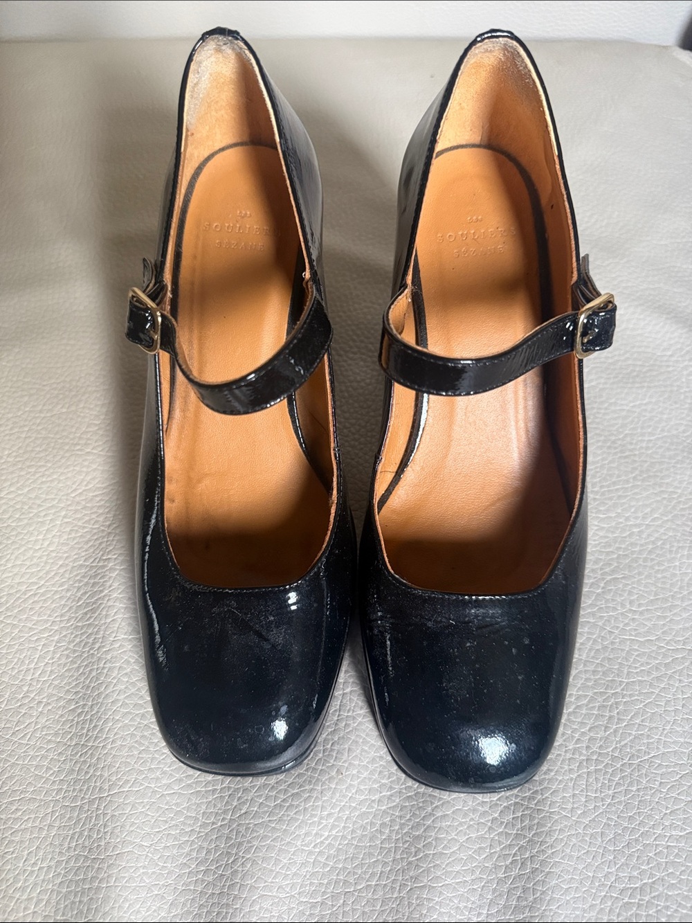 Sezane Black Patent Mary Jane Heels with Buckle